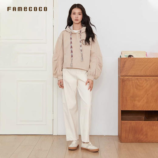 Famecoco范可儿裤子棉质双腰头直筒长裤松紧腰通勤风FAB6GA012 商品图0