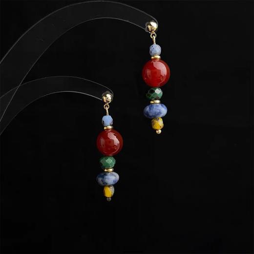 【雪域骄阳藏风耳钉】复古新中式天然石串珠耳环 手工设计款国风油画感气质耳饰 商品图4