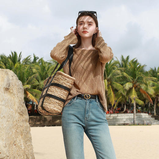 三彩2026春季新款镂空肌理针织衫微透罩衫套头轻薄毛衫慵懒度假M 商品图2