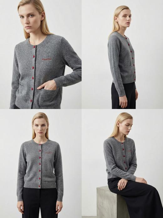 KINGDEER/KD秋冬新款百搭休闲宽松圆领羊绒开衫 约260g L805587经典基本款/气质款/100%山羊绒鹿王 商品图2