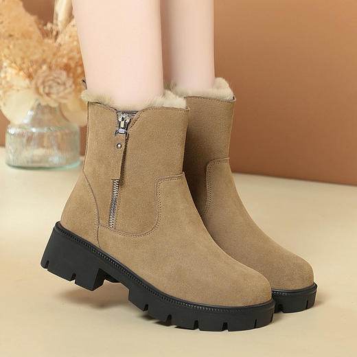 羊毛中跟粗跟牛绒复古短靴单靴棉靴KQ-LY99901 商品图0