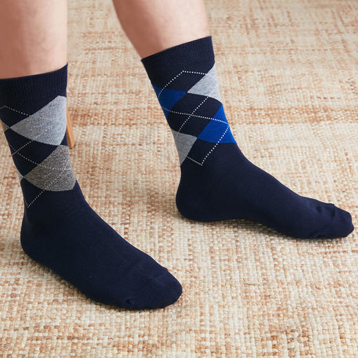NITORI宜得利家居 百搭透气吸汗简约纯色菱格袜子男士中筒袜纯色船袜 商品图6