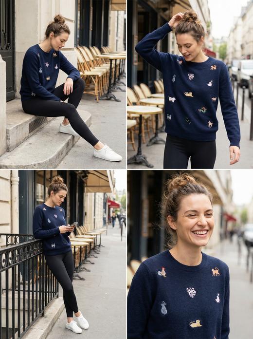 KINGDEER/KD”十二生肖“秋冬新款女式刺绣羊绒衫L805501轻运动/花朵/休闲款鹿王 红色 商品图2