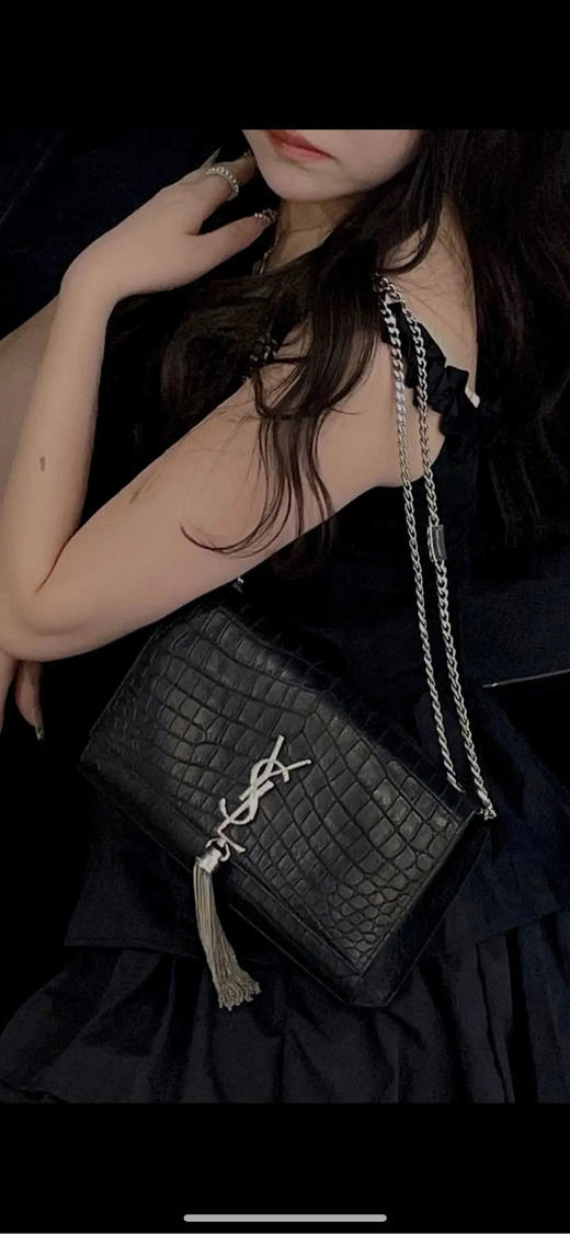 YSL kate 中号 黑色 流苏 鳄鱼压纹  斜挎包 商品图2
