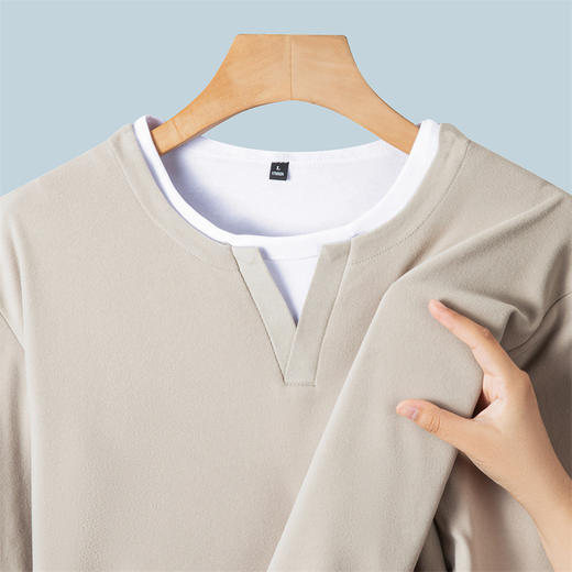 罗蒙男士春秋假两件长袖圆领T恤舒适时尚男长袖上衣通勤T恤 商品图7