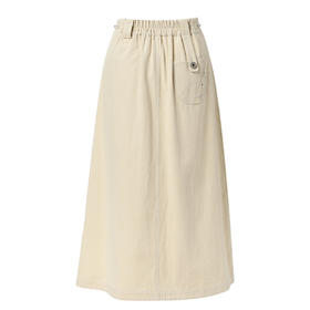 Famecoco范可儿通勤舒适棉质半裙秋季织带拼接松紧腰设计感中长款A字半身裙FAB6HA010