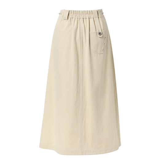 Famecoco范可儿通勤舒适棉质半裙秋季织带拼接松紧腰设计感中长款A字半身裙FAB6HA010 商品图0