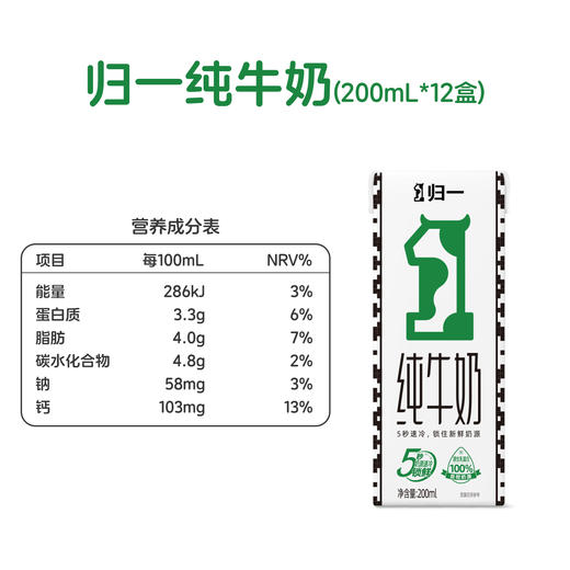 归一纯牛奶200mL*12盒*2箱全脂灭菌100%生牛乳 商品图4