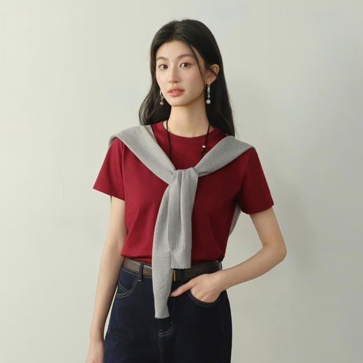【严选】【满分T】诗凡黎索罗娜百搭圆领T恤2026春季新款多色显瘦内搭短袖7H1400171 商品图2