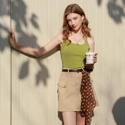 三彩2026春季新款自带胸垫吊带修身短款免穿bra背心打底弹力M 商品图2