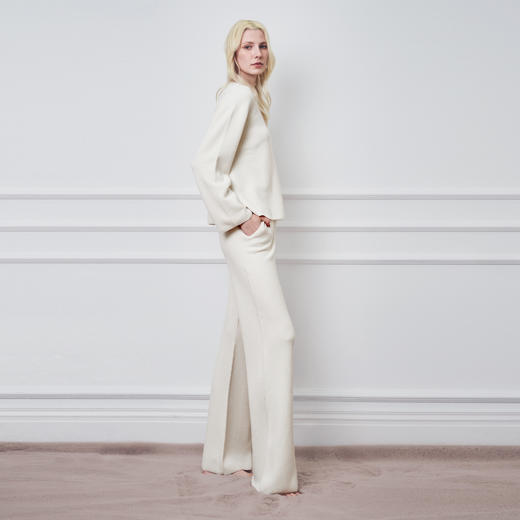 Solo seta女士绵羊毛桑蚕丝山羊绒素色长袖长裤家居服秋冬睡衣 商品图2