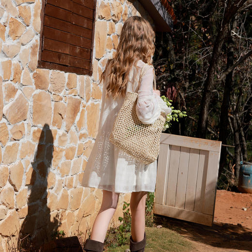 三彩2026春季新款法式系带V领提花雪纺裙A字裙短裙连衣裙浪漫M 商品图3