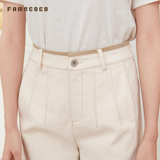 Famecoco范可儿裤子棉质双腰头直筒长裤松紧腰通勤风FAB6GA012 商品图4