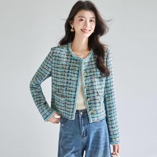 「高货sh」全新升级【铂金会员487/天猫659/差价172】(03701)洛诗琳重工孔雀蓝金丝珠片小香风外套2026春季新款气质粗花呢显瘦短外套 商品图2