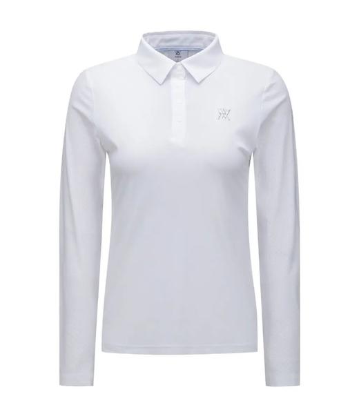 Anew家春夏新款女士网孔拼接修身长袖来了！市场最高品质❗这款polo衫比较繁琐，这种轻量弹力科技面料，背部中间客供原装印花织带直接织在网孔弹力面料上，面料薄且弹力大，难度系数极高，很考验工艺！ 商品图2