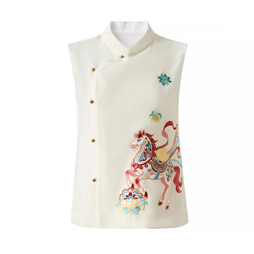 春款新品新中式真丝丝绒马上有钱刺绣马甲WLZD2601301 商品图4