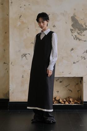 Kai & Kiera 经典条纹垂顺通勤V领气质连衣裙 22046