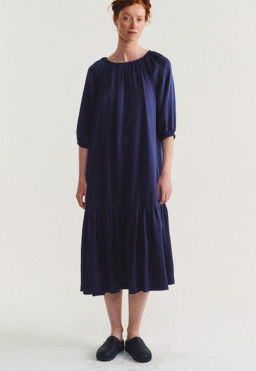 Casey Casey 26SS 宝石蓝真丝缎hiruni垂褶连衣裙 商品图0