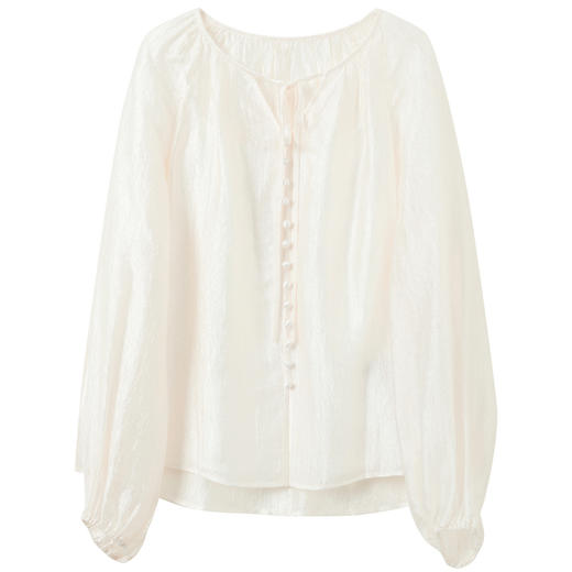 三彩【清风明月】2026春季新款新中式醋酸小衫系带宽松上衣C 商品图4