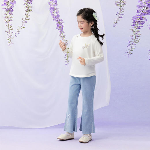 笛莎Deesha 童装女童长袖T恤2026年春季新款中童女孩儿童洋气国风圆领T恤 商品图2