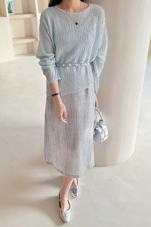 Le Malene 清新蓝气质配腰带连衣裙两件套装 22041 商品图3