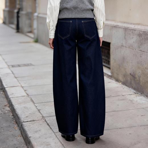 Famecoco范可儿复古经典深蓝牛仔裤高腰显瘦直筒休闲裤FAD8GA118 商品图4
