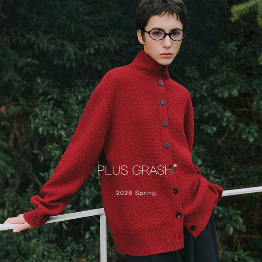 PLUS CRASH男女同款澳洲羊毛点子纱立领毛衣开衫桂花针PC61WS14 商品图0