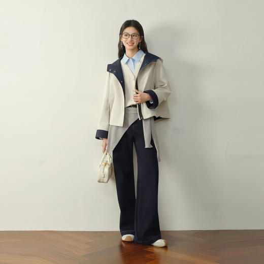 【严选】【开心果风衣】诗凡黎撞色连帽短款风衣2026春新款派克工装外套女7H1460211 商品图1