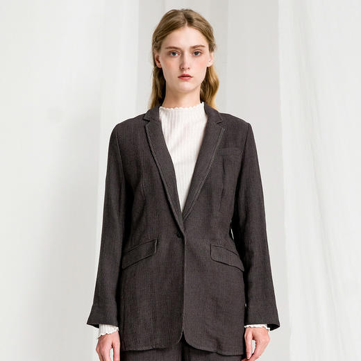 Famecoco范可儿一粒扣通勤西装春秋季女士棉麻休闲时尚百搭小西服外套F195AB021 商品图1