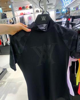 ANEW女士印花半高领外穿短袖打底，黑白经典百搭！W221607-46