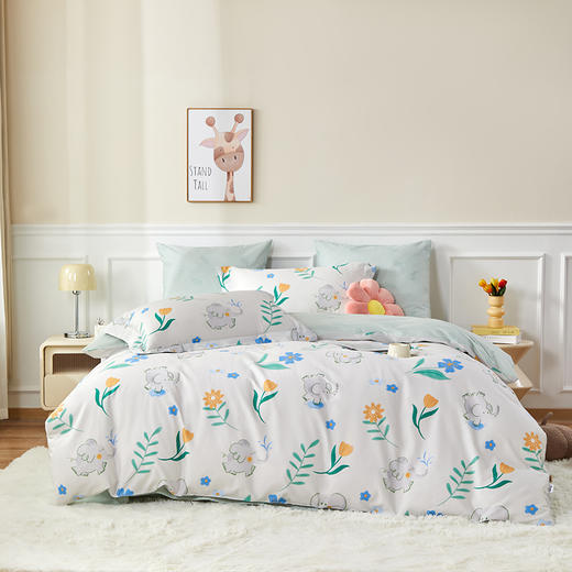 多喜爱卡通全棉印花三/四件套【新疆棉】【芬纳诺抗菌】【宽边枕套】柔软亲肤吸湿透气不易褪色 小象多比/小恐龙派对/甜梦花园/萌萌小可爱/快乐小狗/快乐池塘/卡皮巴拉/怪兽派对/早安喵呜 商品图0