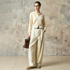 Famecoco范可儿工装风高腰弯刀裤宽松休闲加厚洗水棉香蕉裤FAD8GA128