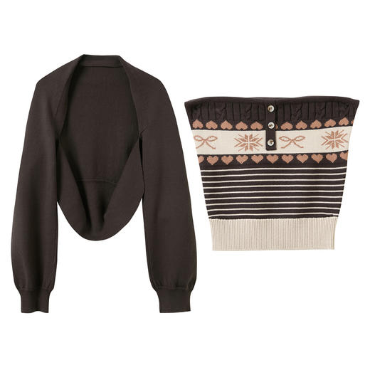 三彩独醒2026春季新款针织衫套装小坎肩抹胸两件套提花修身短款F 商品图4