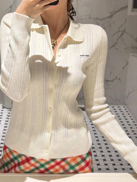 【非质量问题不退】PP02-MIUMIU镂空针织polo长袖开衫(BL*PP) 商品图3