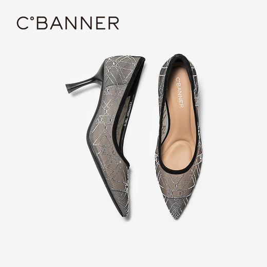 【上新】千百度烫钻细高跟鞋女2026春季新款透气网布浅口单鞋A26157759 商品图4