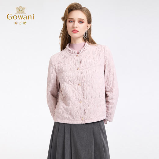 乔万尼新品立体绗缝浪漫优雅木耳领短款棉服外套ED4K782 商品图1