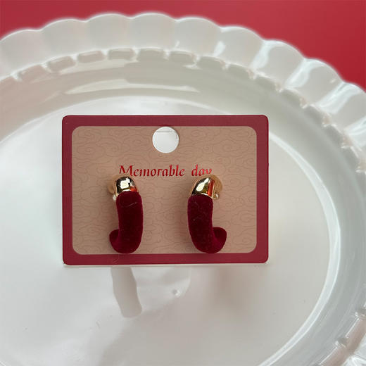 百搭气质植绒红色银针耳环-纪念日百货门店同款168944013 商品图0