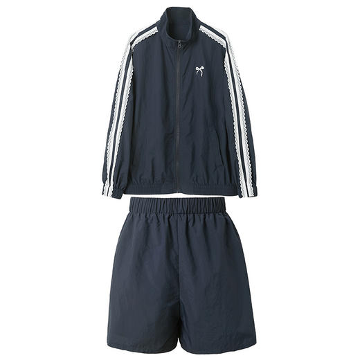 三彩独醒2026春季新款休闲套装芭蕾风外套蝴蝶结刺绣宽松短裤F 商品图4