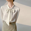 【缎面白色衬衫】春秋长袖通勤职业衬衣 气质蝴蝶结飘带衣柔光缎面 商品缩略图0