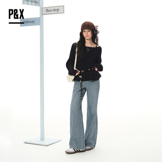 P&X设计师女装2026春季外穿阔腿裤复古牛仔长裤 826110090 蓝色 商品图1