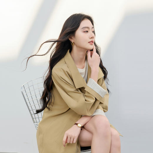 【100棉】三彩2026春季新款宽松中长风衣外套长袖立领开衫通勤M 商品图2