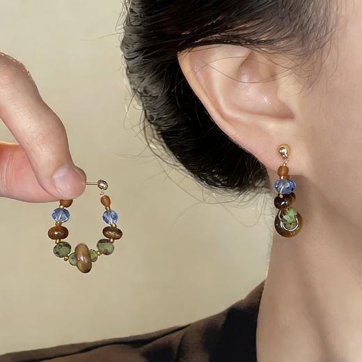 【丝路星辰虎眼石耳环】复古新中式天然石串珠耳环 手工设计款国风油画感气质耳饰 商品图6