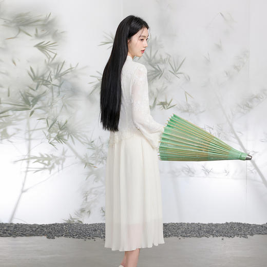 三彩【晓梦迷蝶】2026春季新款新中式连衣裙拼接九分袖长裙C 商品图3