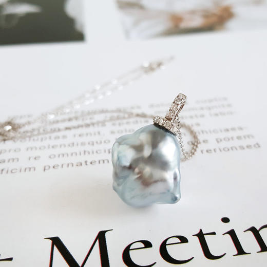 【天然正品】AU750白金镶钻镶天然巴洛克约17.1*14.3MM南洋海水珍珠吊坠项链24.7*17.1*14.3MM（皆取最大值）311225NJM42 商品图3