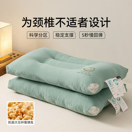 多喜爱 大豆定型舒柔水洗枕 白/绿 商品图0