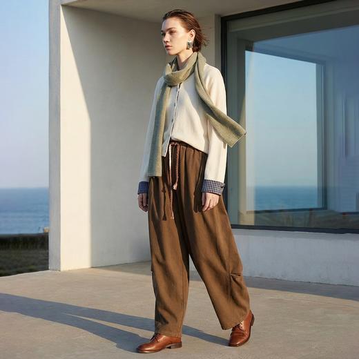 Famecoco范可儿100%绵羊毛开身毛衫格纹拼接短款针织衫FAD8DA108 商品图2