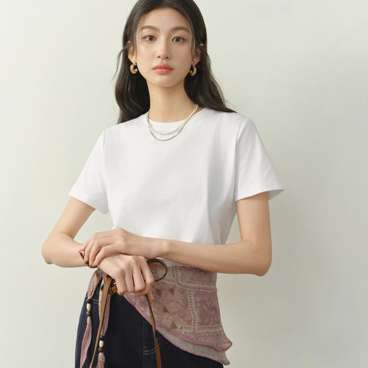 【严选】【满分T】诗凡黎索罗娜百搭圆领T恤2026春季新款多色显瘦内搭短袖7H1400171 商品图0