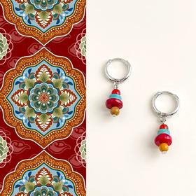 【圣湖双色藏风耳钉】复古新中式天然石串珠耳环 手工设计款国风油画感气质耳饰