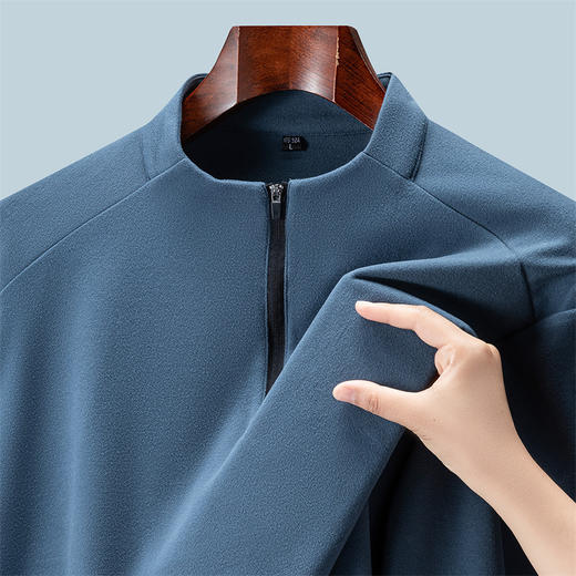 罗蒙男士秋冬长袖打底衫休闲撞色半拉链设计通勤T恤半高领打底衫 商品图4