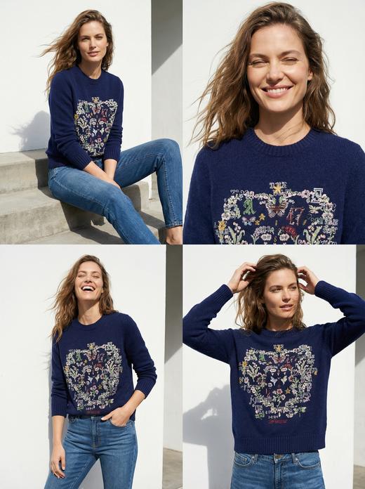 KINGDEER/KD春秋百搭时尚休闲针织刺绣圆领羊绒衫L805885轻运动/花朵/休闲款鹿王 商品图3